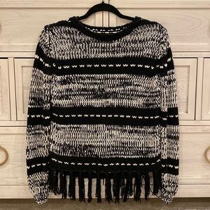 MINKPINK Black and White Woven Fringe Sweater